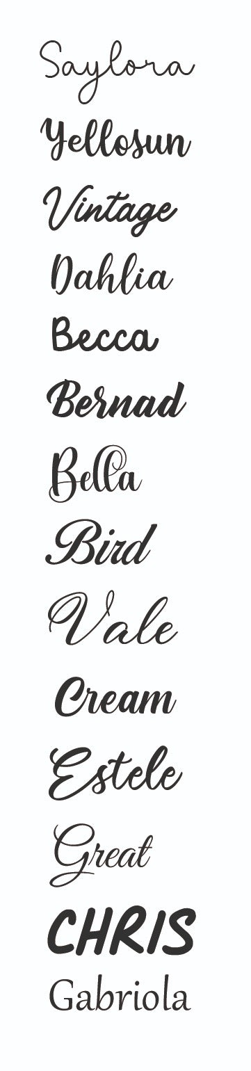 Tutti i font disponibili per il ricamo del nome