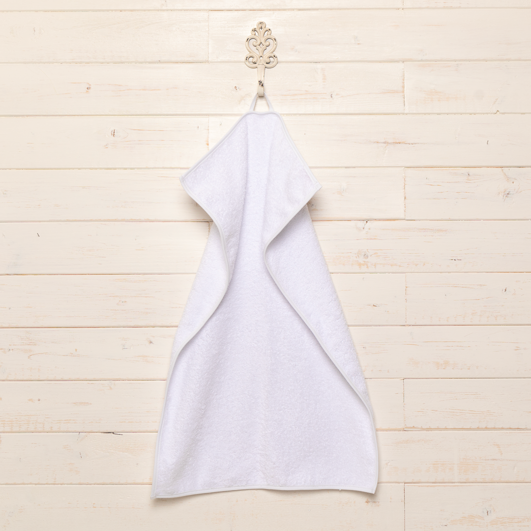 Asciugamano in spugna puro cotone bianco bordino bianco 50x30 cm