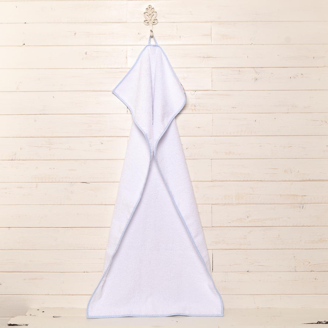 Asciugamano spugna cotone bordino bianco pois azzurri 100x50 cm