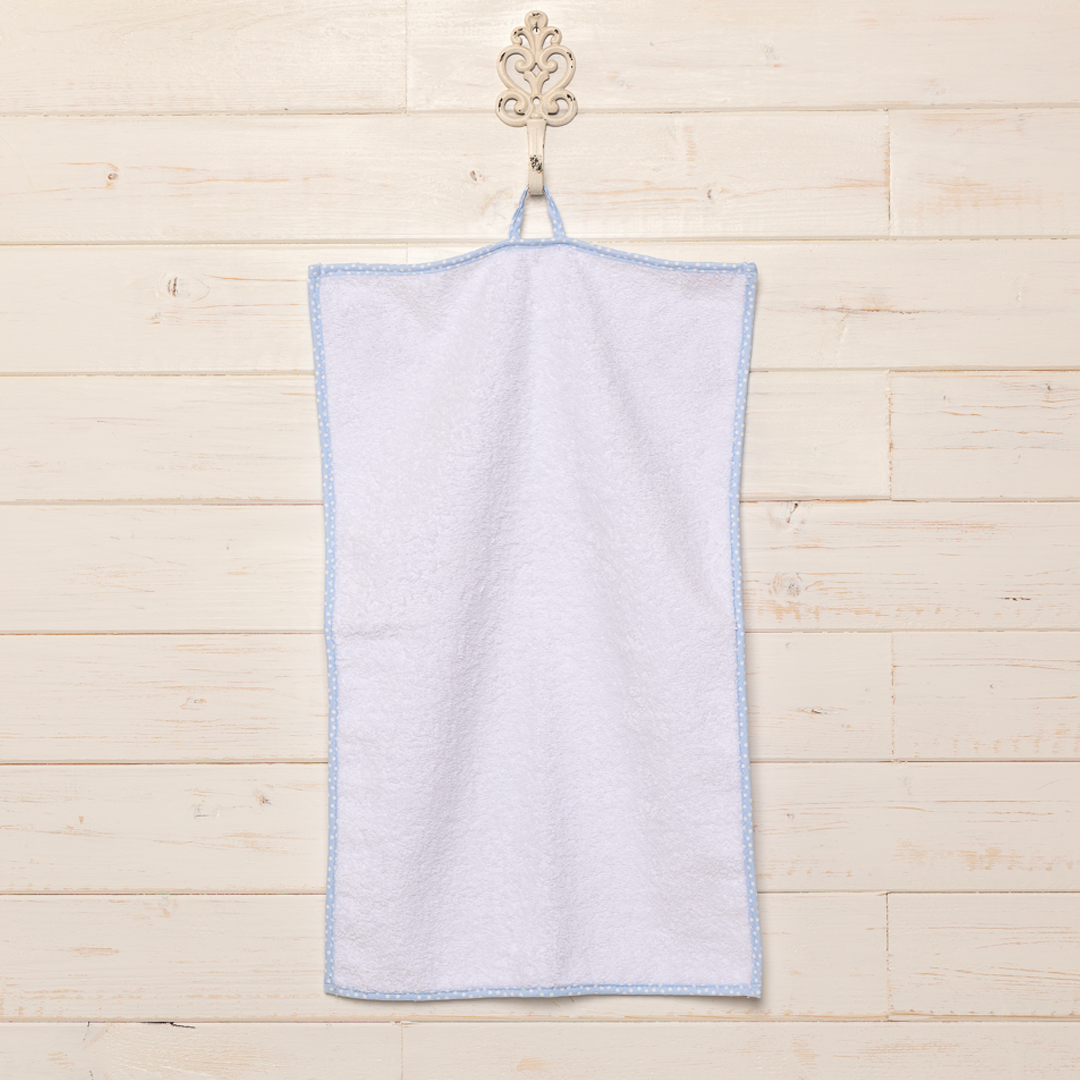 Asciugamano spugna cotone bordino bianco pois azzurri 50x30 cm