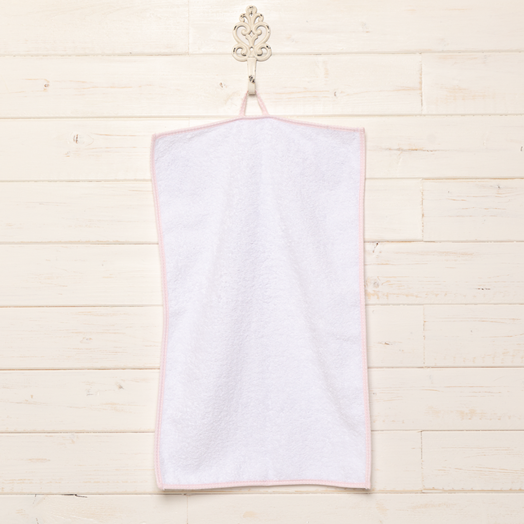 Asciugamano spugna cotone bordino bianco pois rosa 50x30 cm