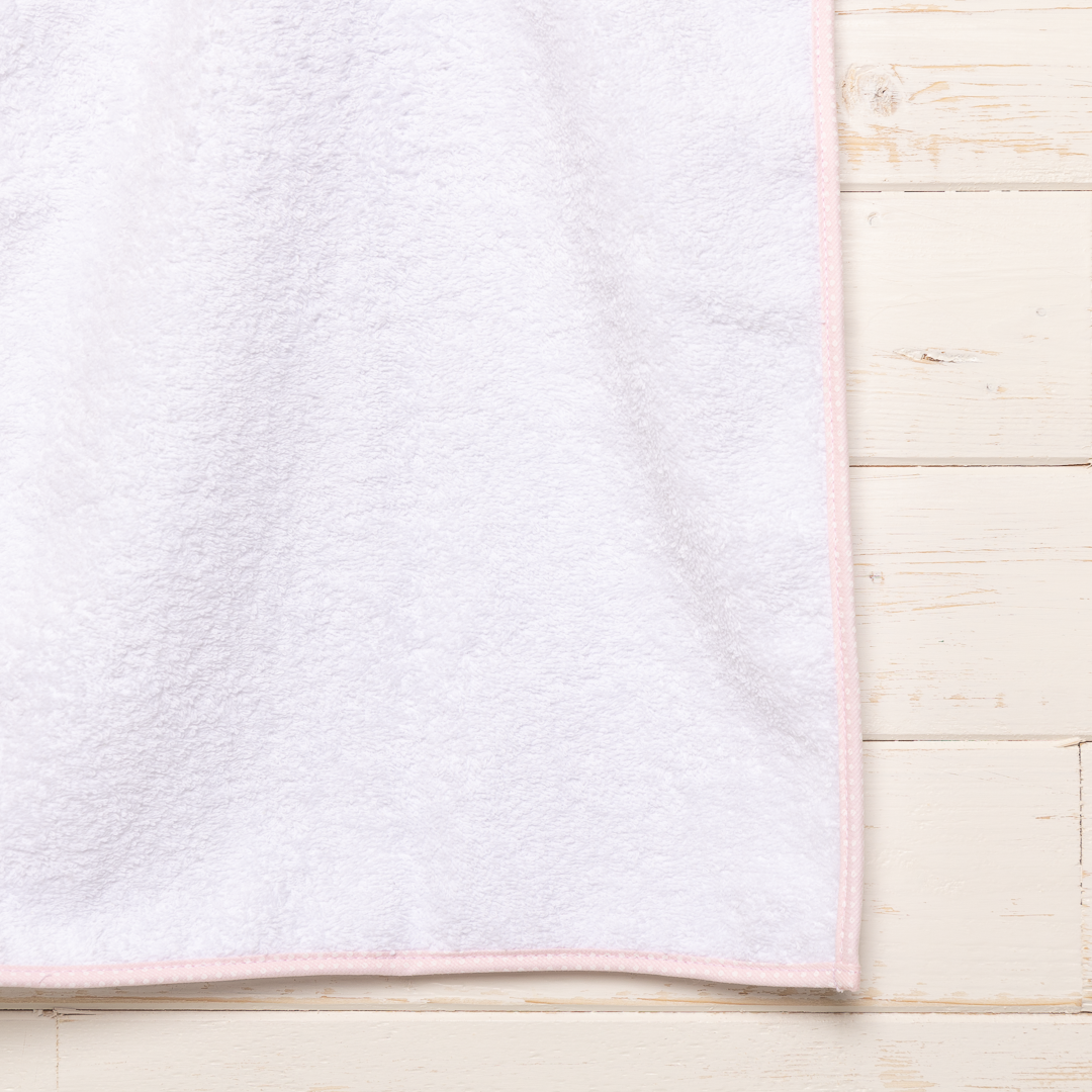 Asciugamano spugna cotone bordino bianco pois rosa 50x30 cm