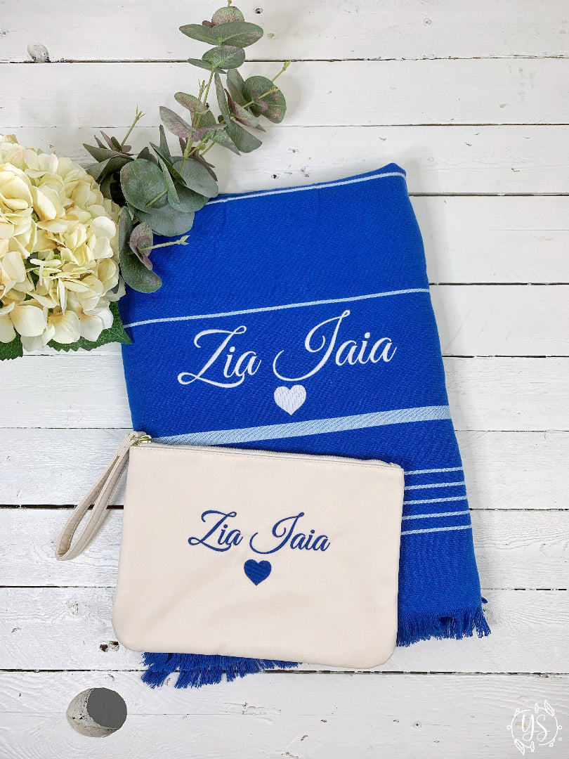 Set mare telo riga e pochette impermeabile
