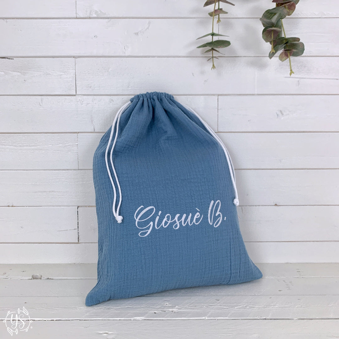 Sacca cambio classica - Mussola blu con nome
