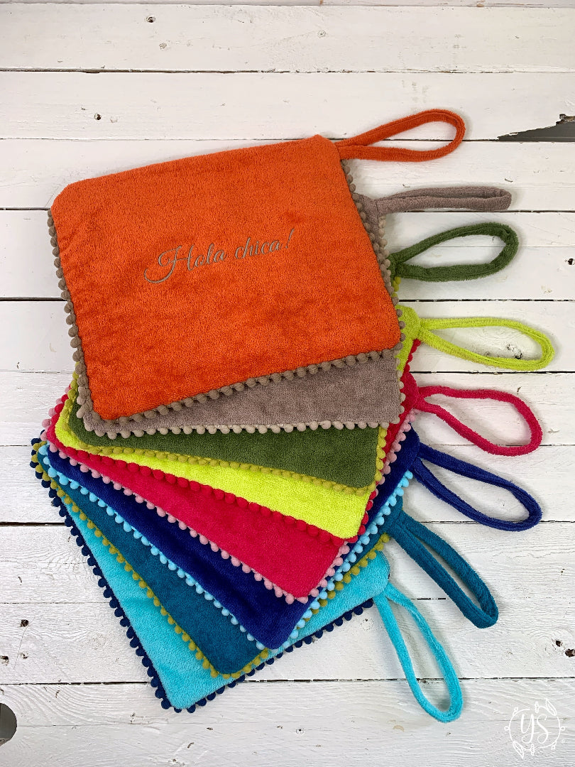 Pochette spugna colorate personalizzate ricamo mare idea regalo
