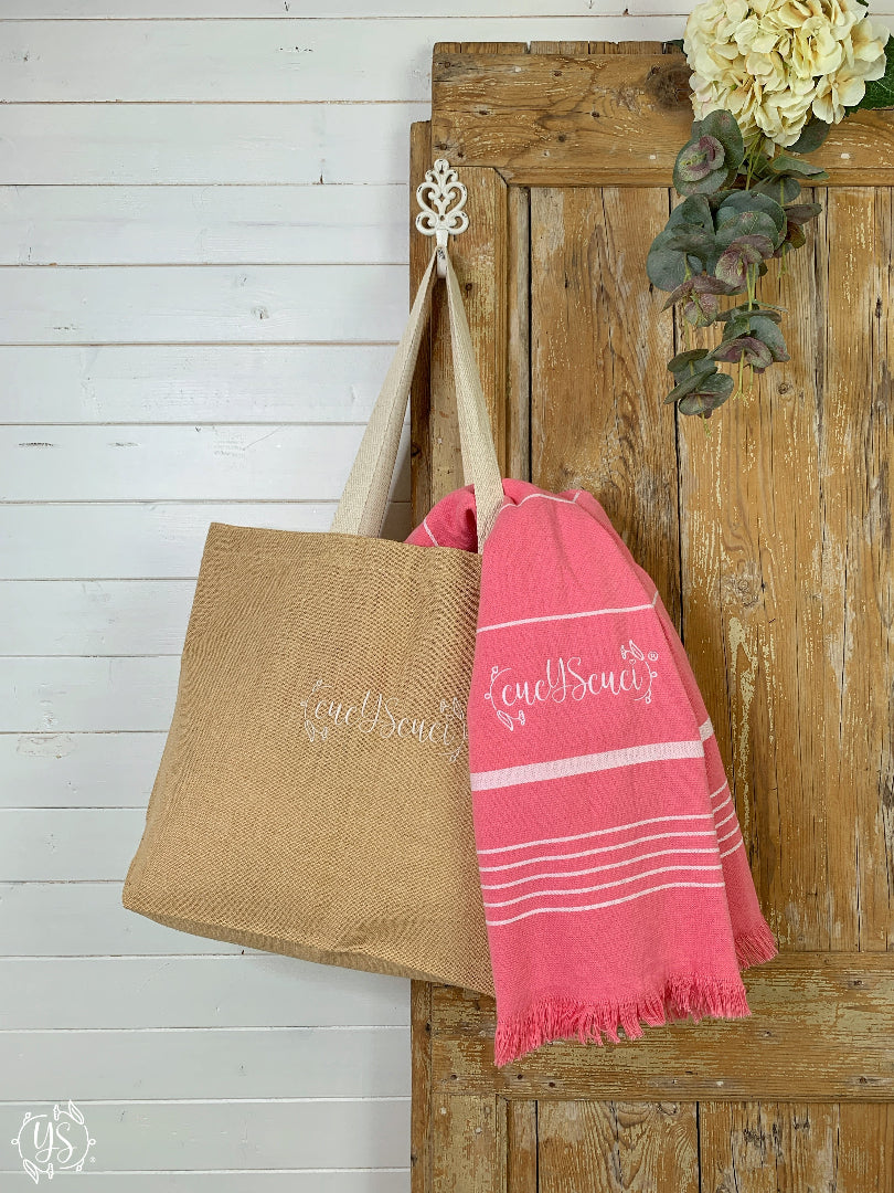 set borsa telo mare spiaggia ricamo personalizzato