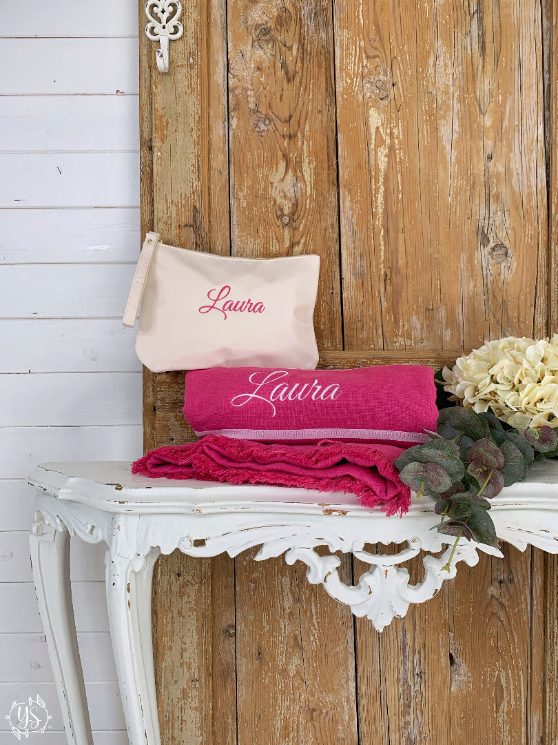 Set mare telo pochette portatutto spiaggia personalizzazioni ricamo