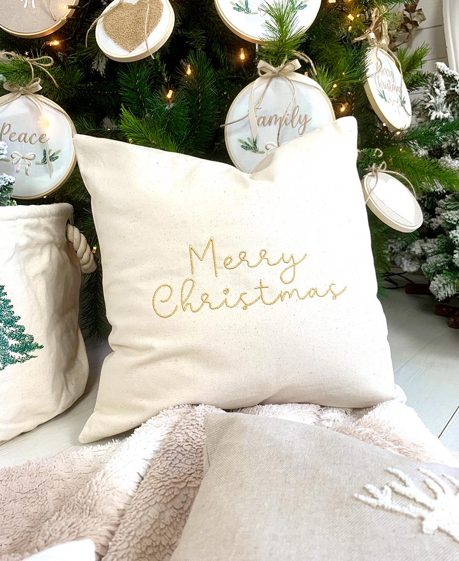 Federa cuscino con ricamo natalizio Merry Christmas